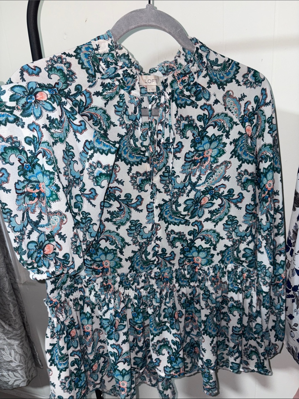 LOFT Teal & Coral Paisley Peplum Top
